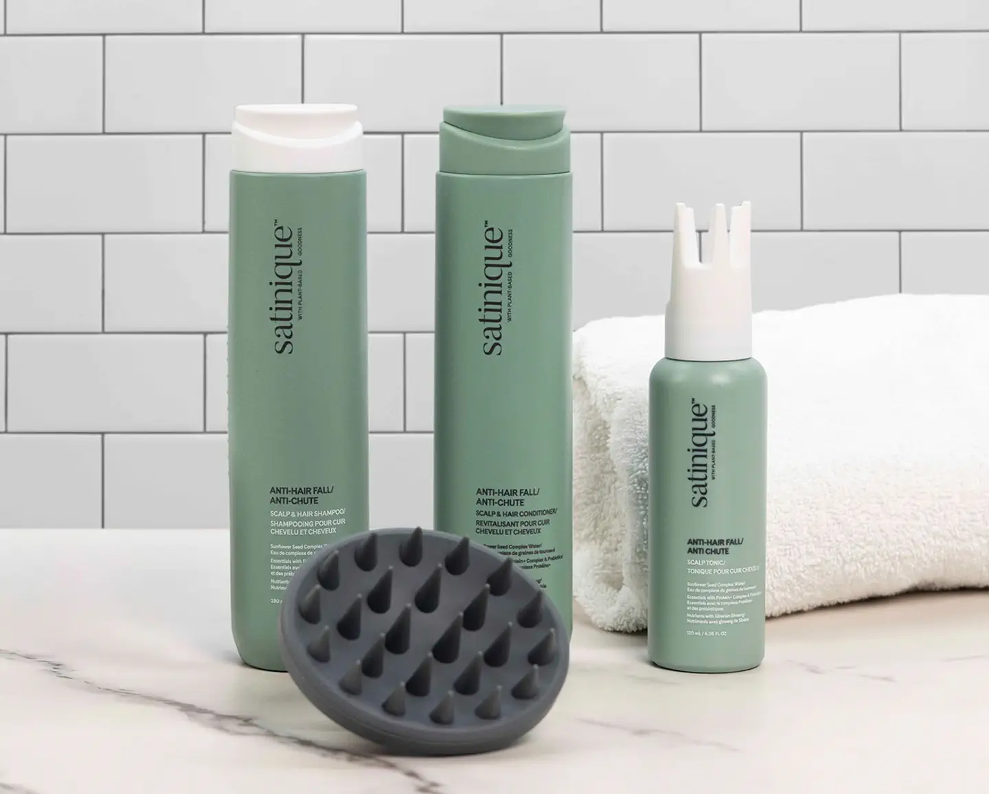 Kit Anti-Caída Satinique con shampoo, acondicionador y tónico capilar